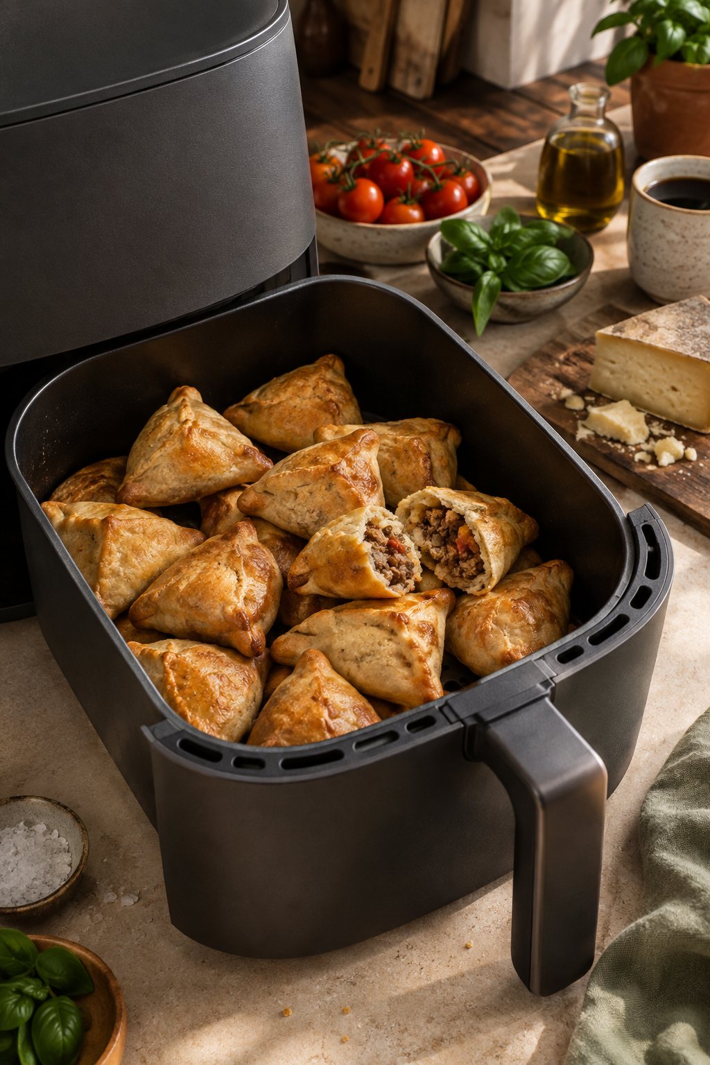 Cena ilustrativa de preparo de assados em uma air fryer